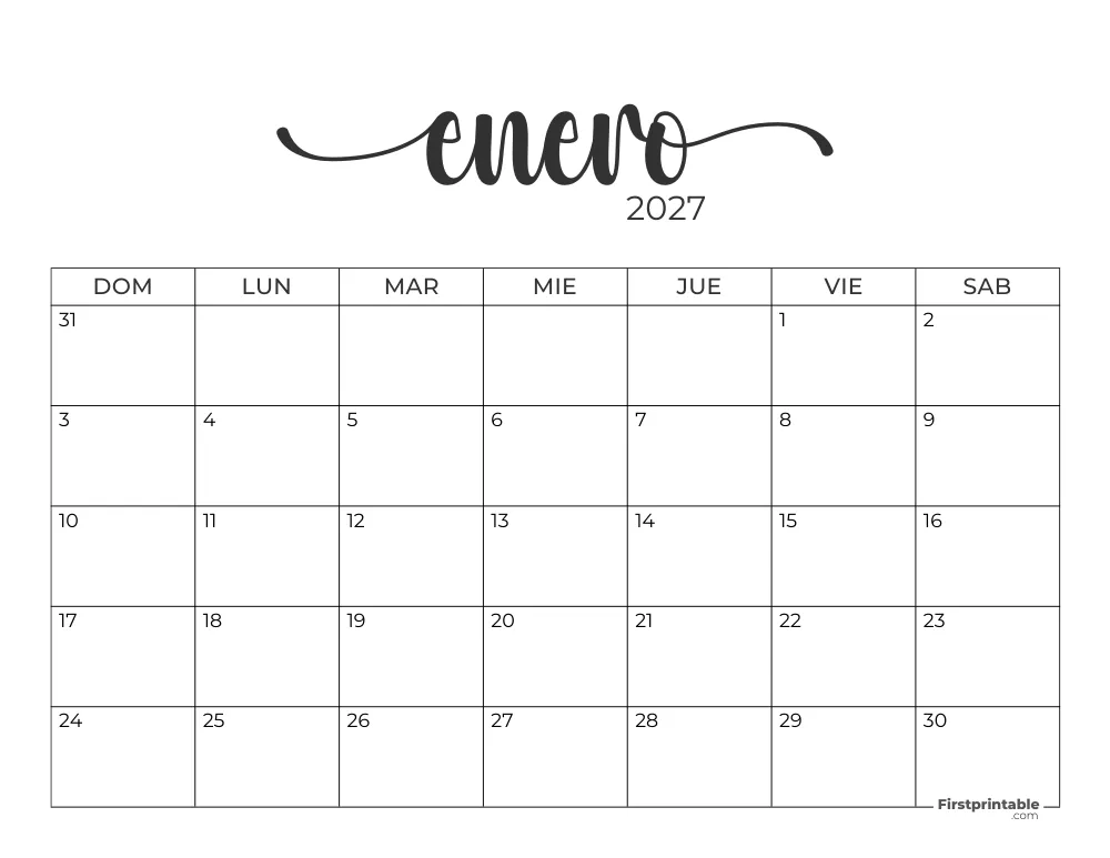 Calendario 2027 enero