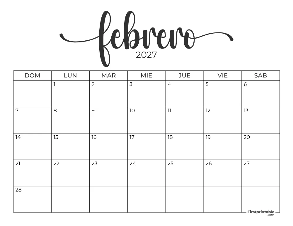 Calendario 2027 febrero