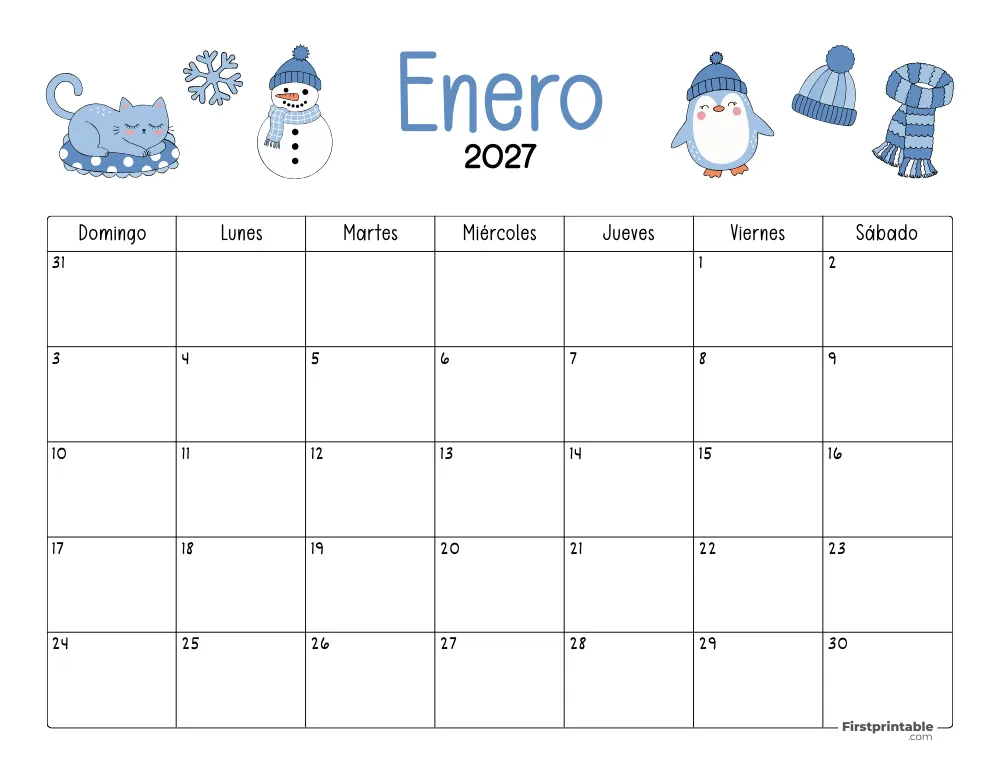 Calendario de enero de 2027 con temática de invierno 04