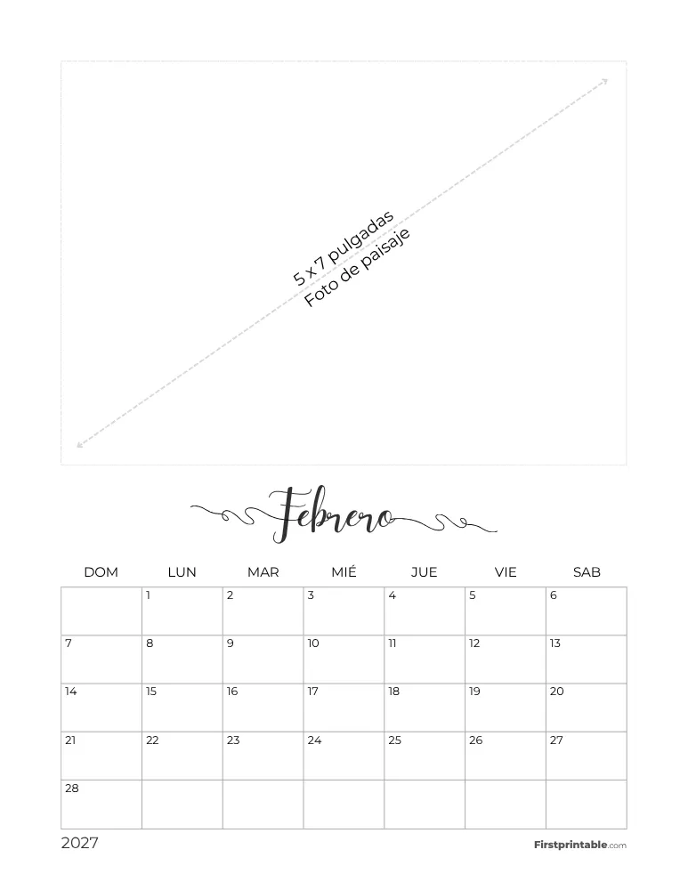 Calendario de fotos de febrero de 2027