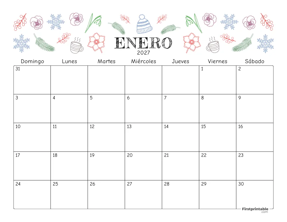 Calendario floral de enero de 2027