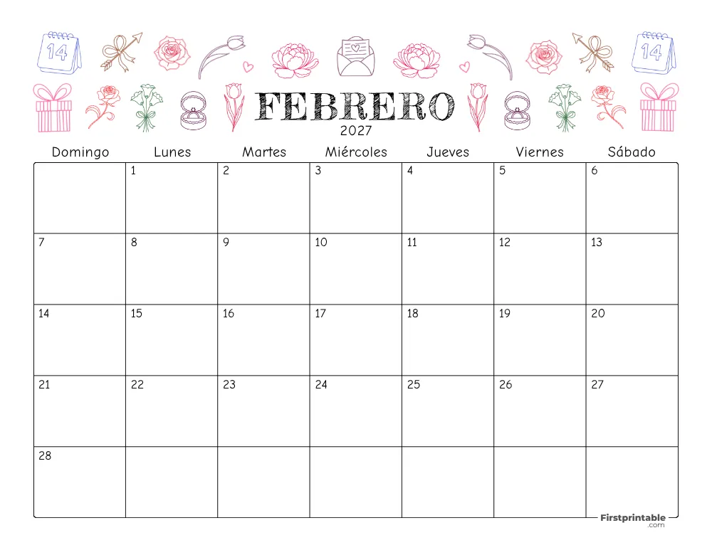 Calendario floral de febrero de 2027 - 01