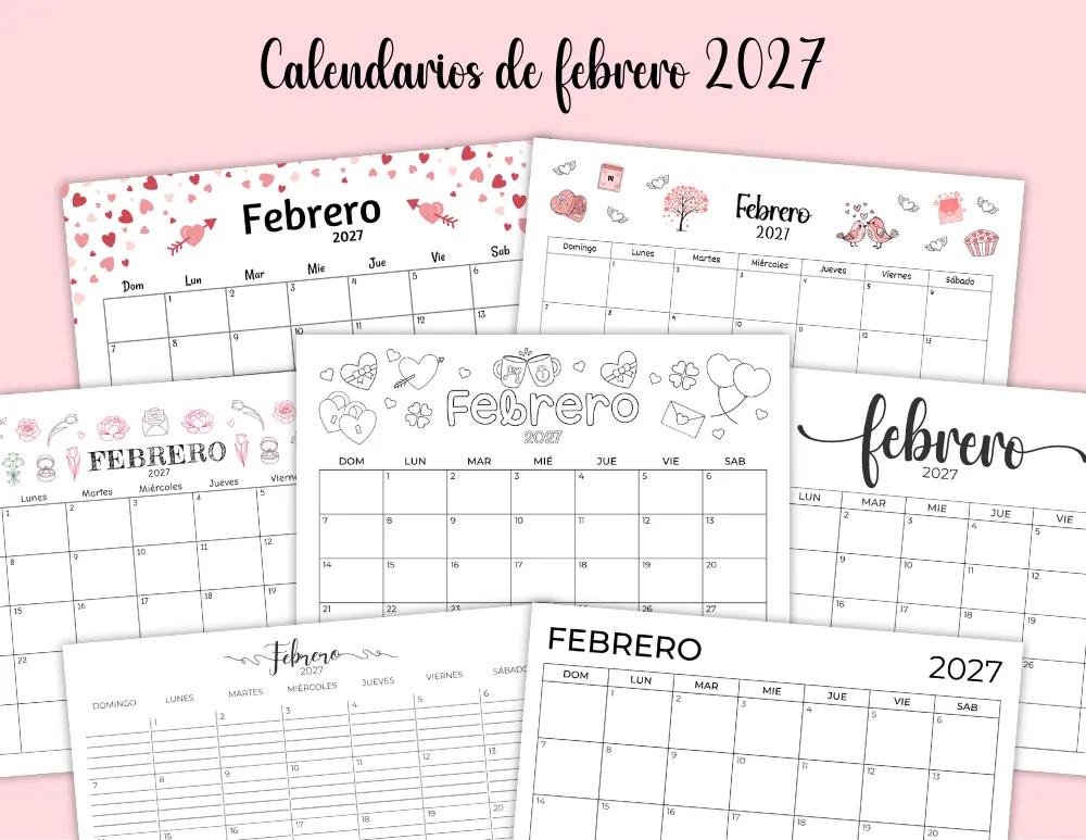 Calendarios imprimibles de febrero de 2027