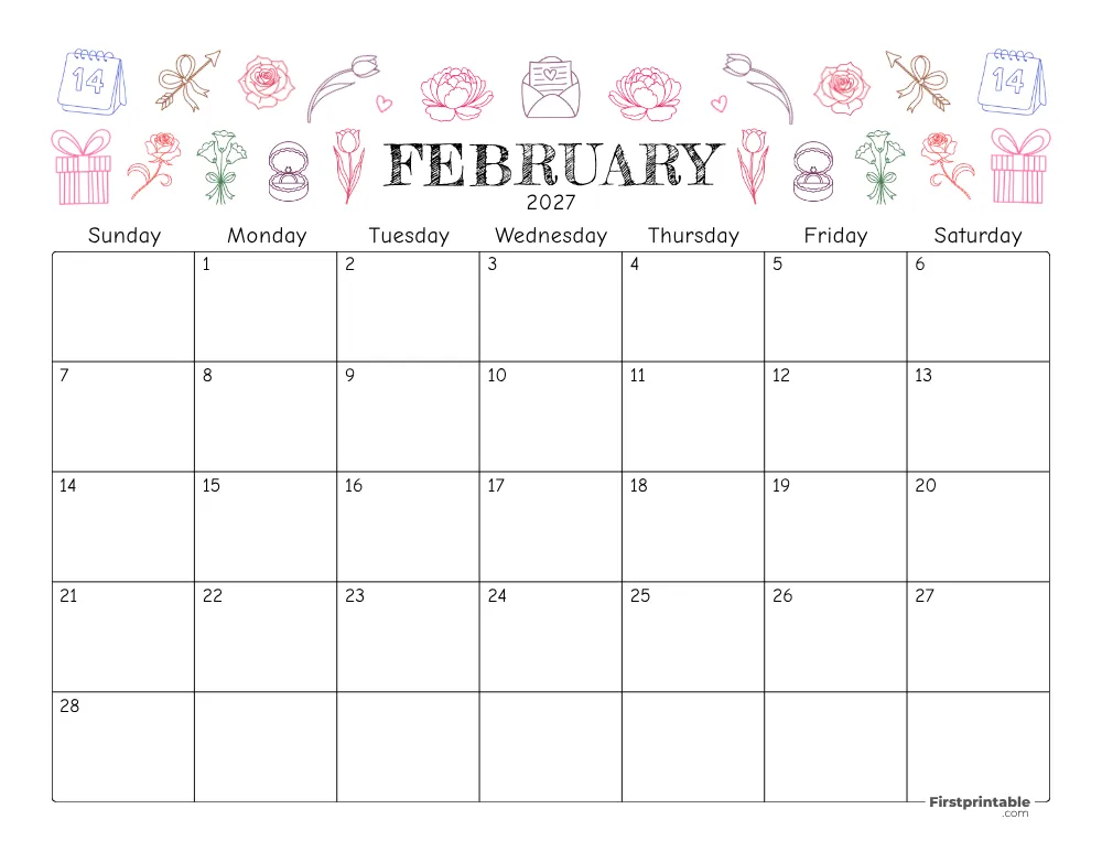 February 2027 Calendar Floral 01