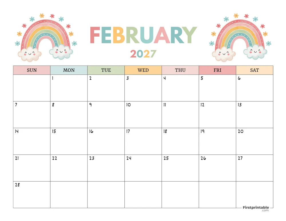 February 2027 Free Calendar
