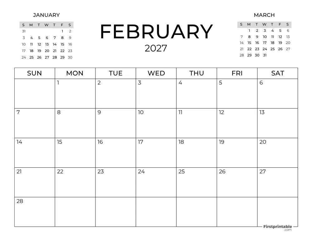 February Calendar 2027
