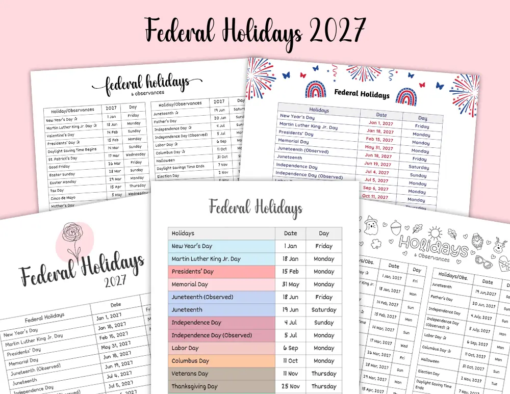 Federal Holidays 2027