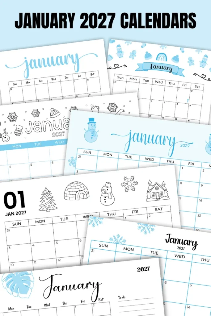 January 2027 Calendars | 40 Free Printable PDF
