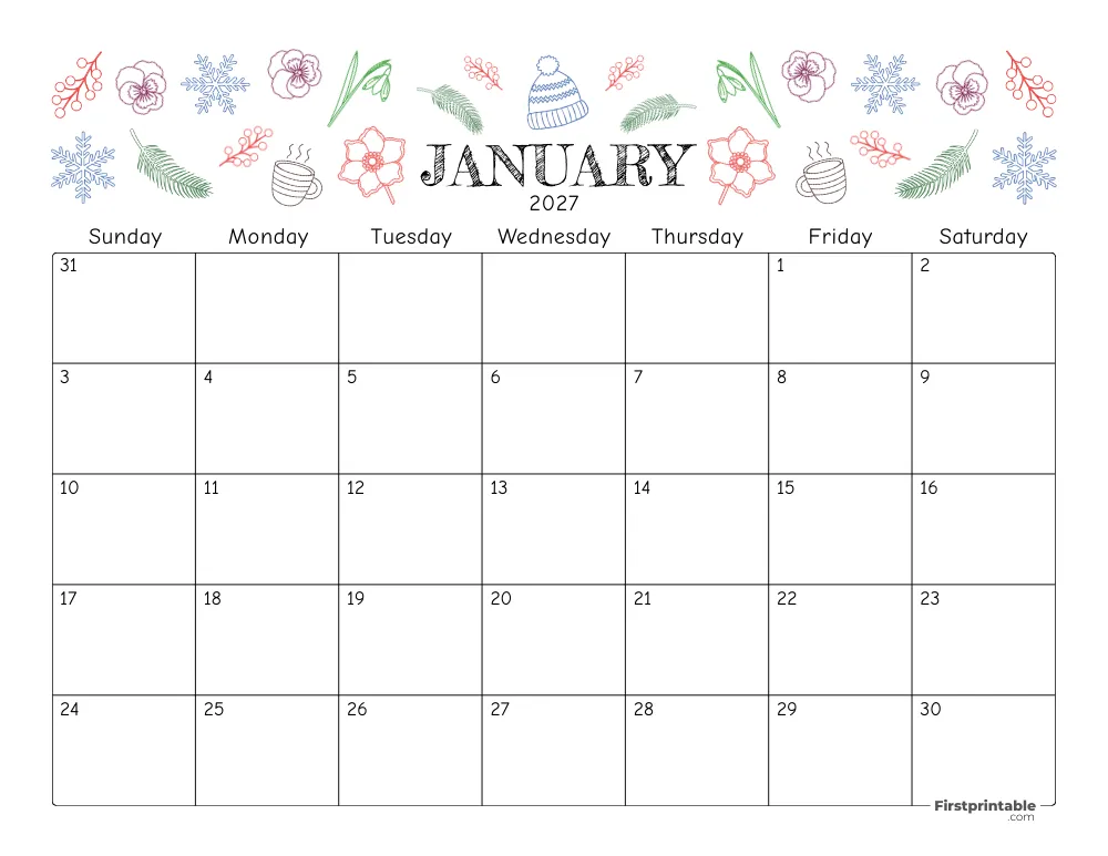 January 2027 Calendar Floral 01