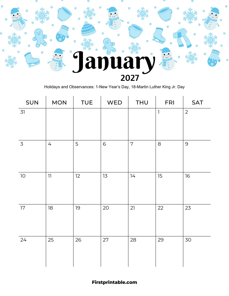 January 2027 Calendar Winter Theme