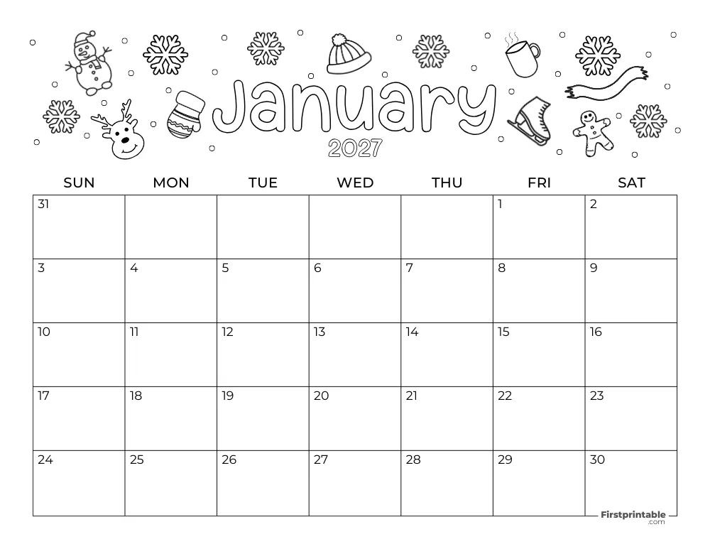 January 2027 Calendar - Winter Themed
