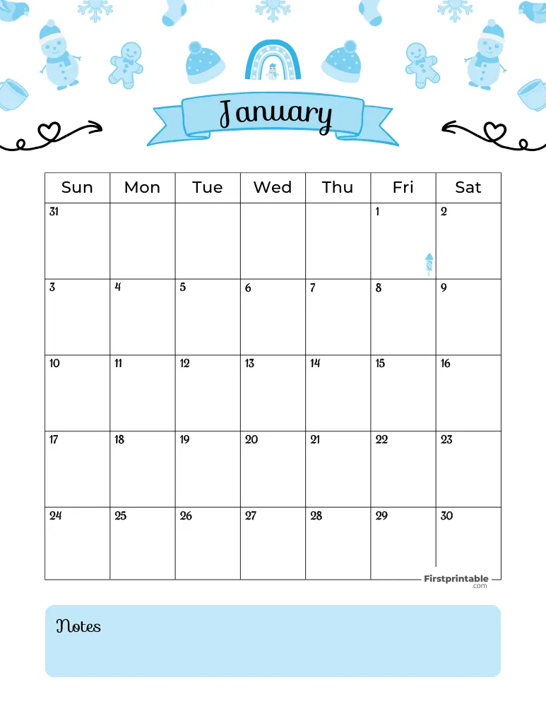 January Calendar 2027 Winter Template 01