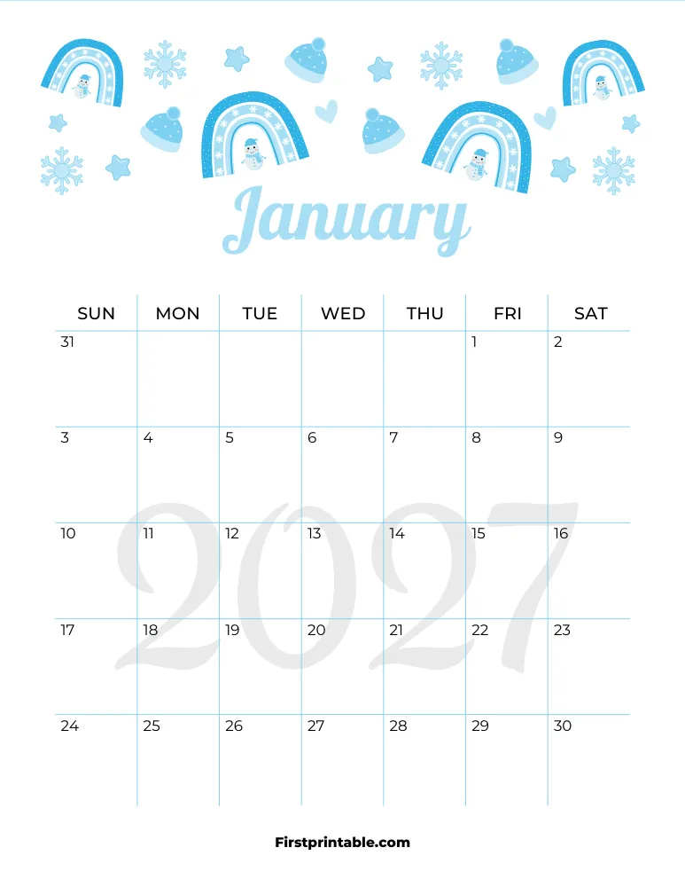January Calendar 2027 Winter Template 06