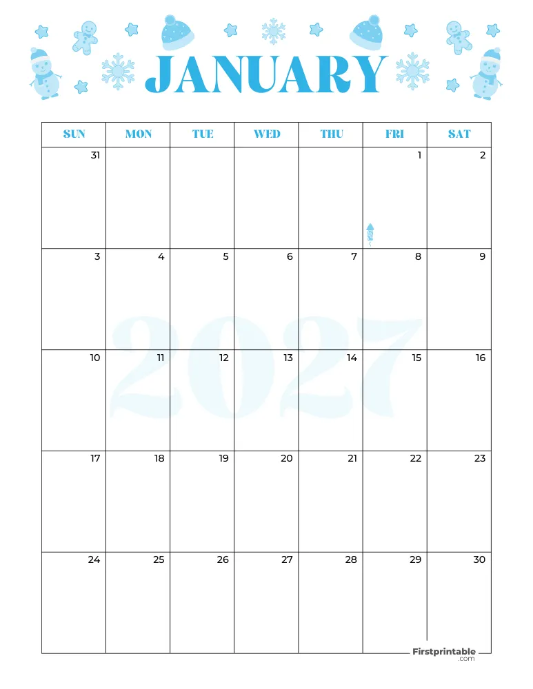 January Calendar 2027 Winter Template 07