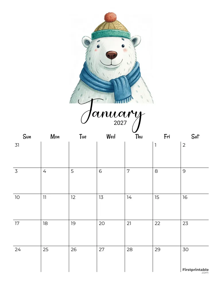 January Calendar 2027 Winter Template 08