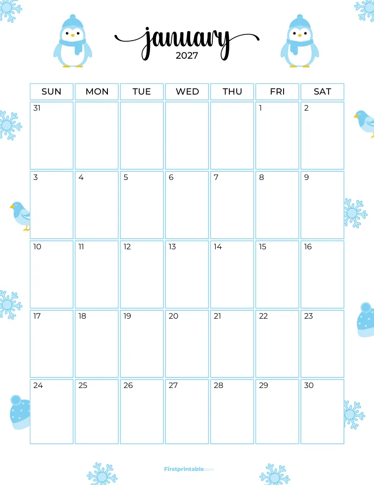 January Calendar 2027 Winter Template 09