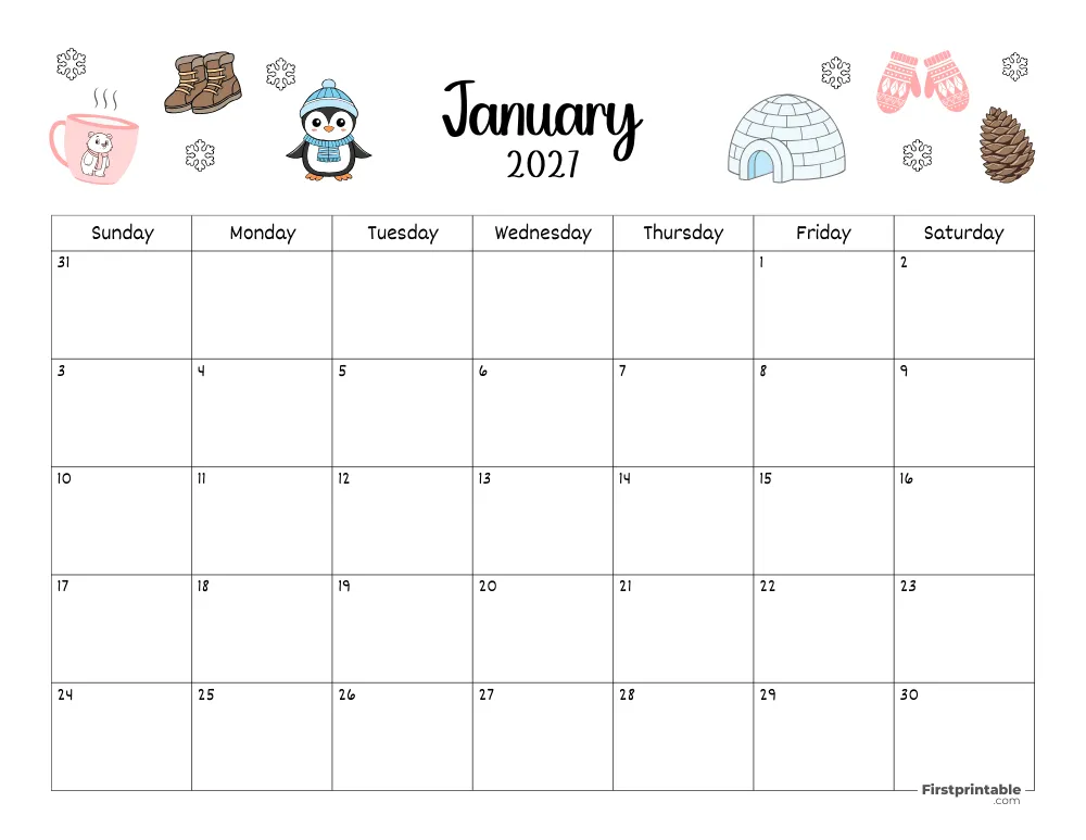 January Calendar 2027 Winter Themed 02