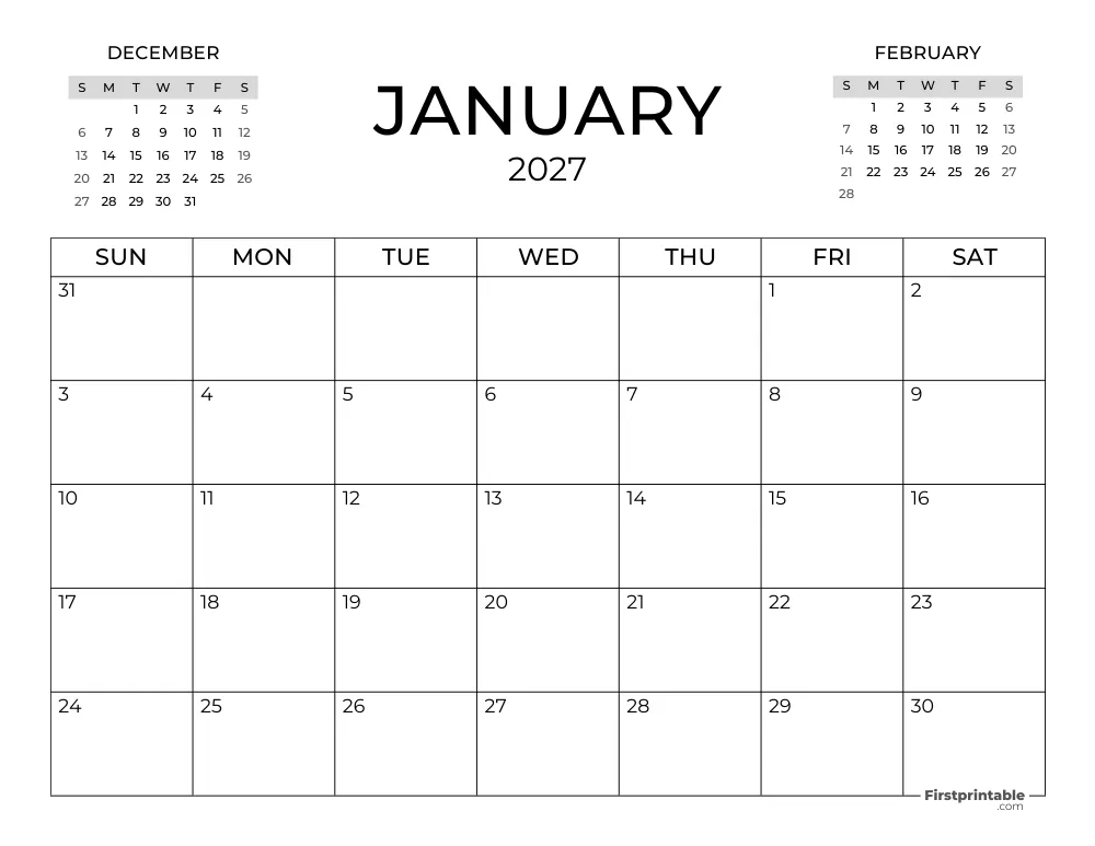 January Calendar 2027