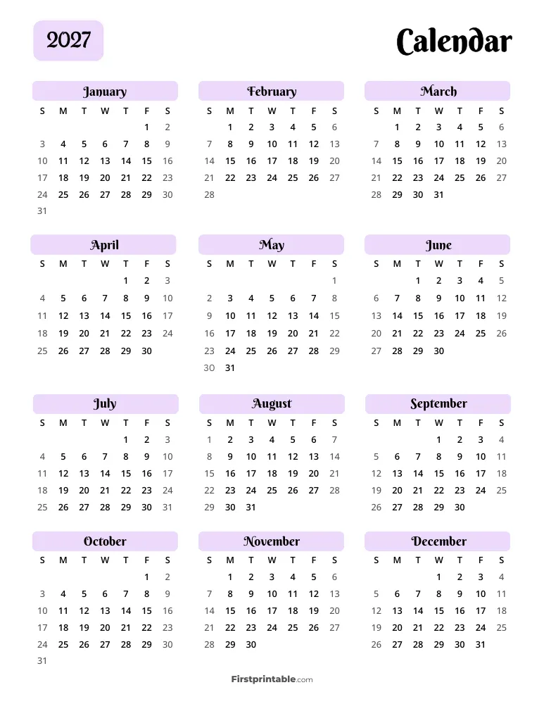 Printable Calendar 2027 Template 03
