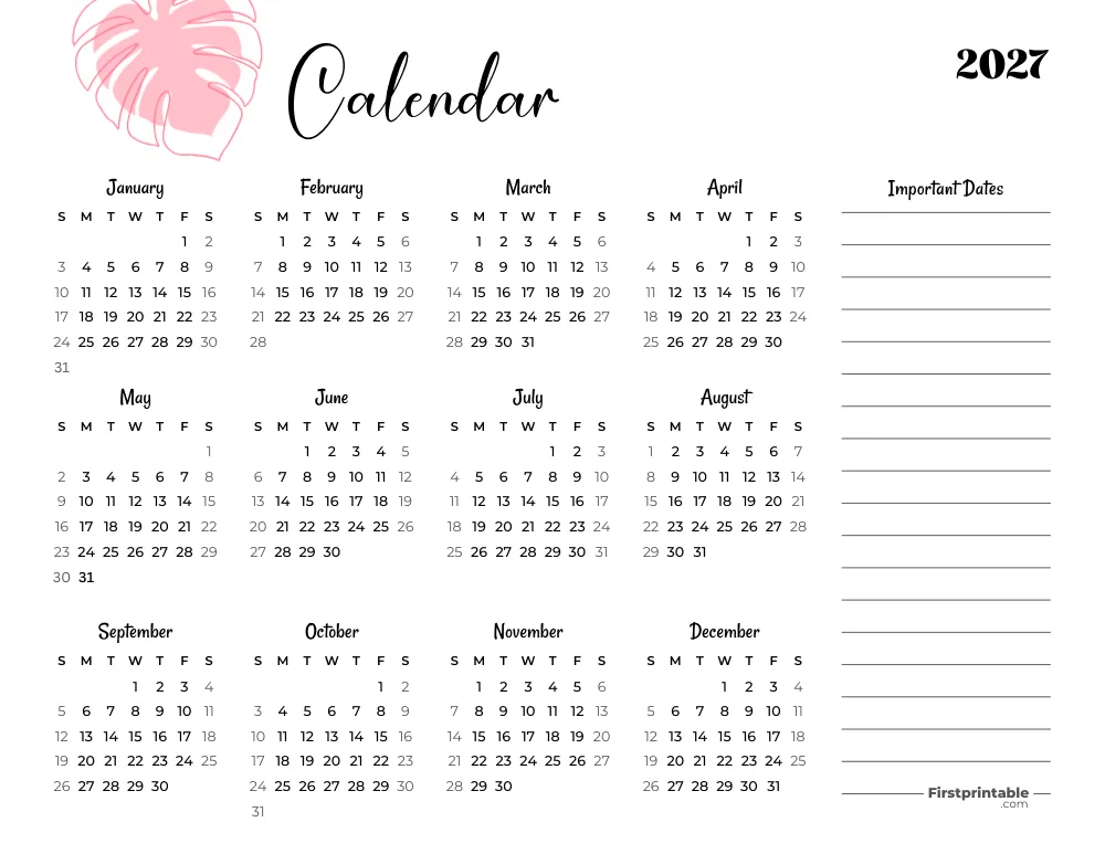 Printable Calendar 2027 Template 11