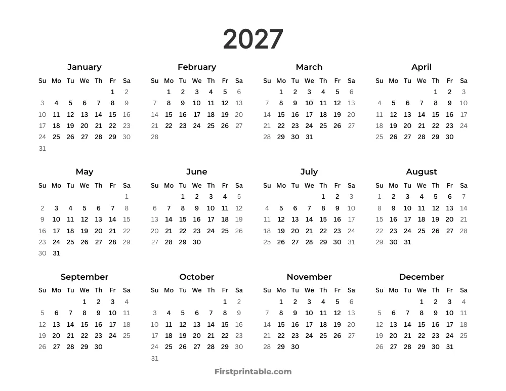Printable Calendar 2027 Template 12