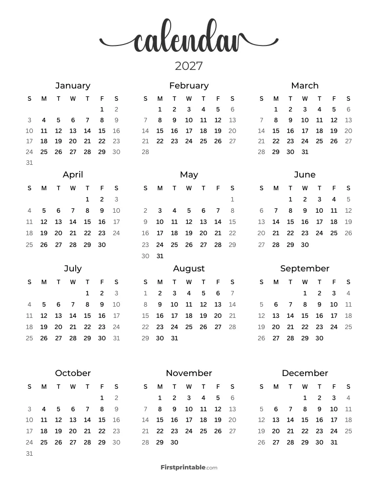Printable Calendar 2027 Template 14