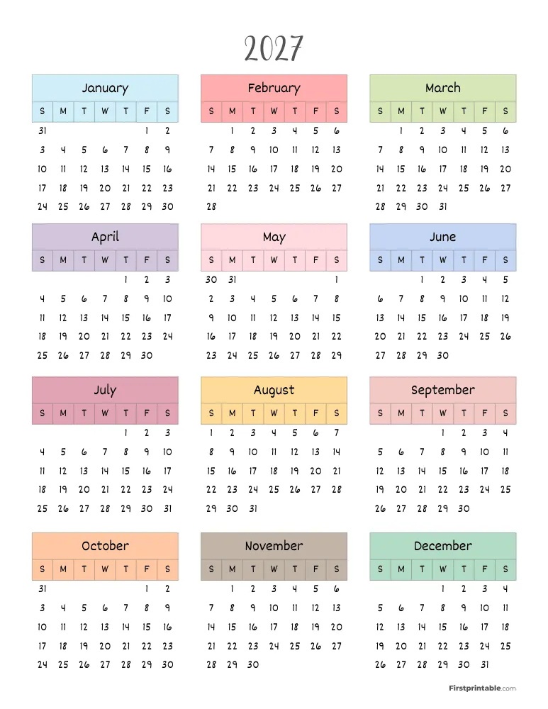 Printable Calendar 2027 Template 17