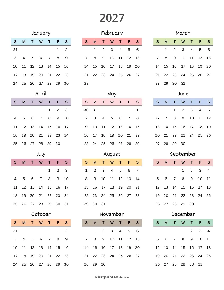 Printable Calendar 2027 Template 18