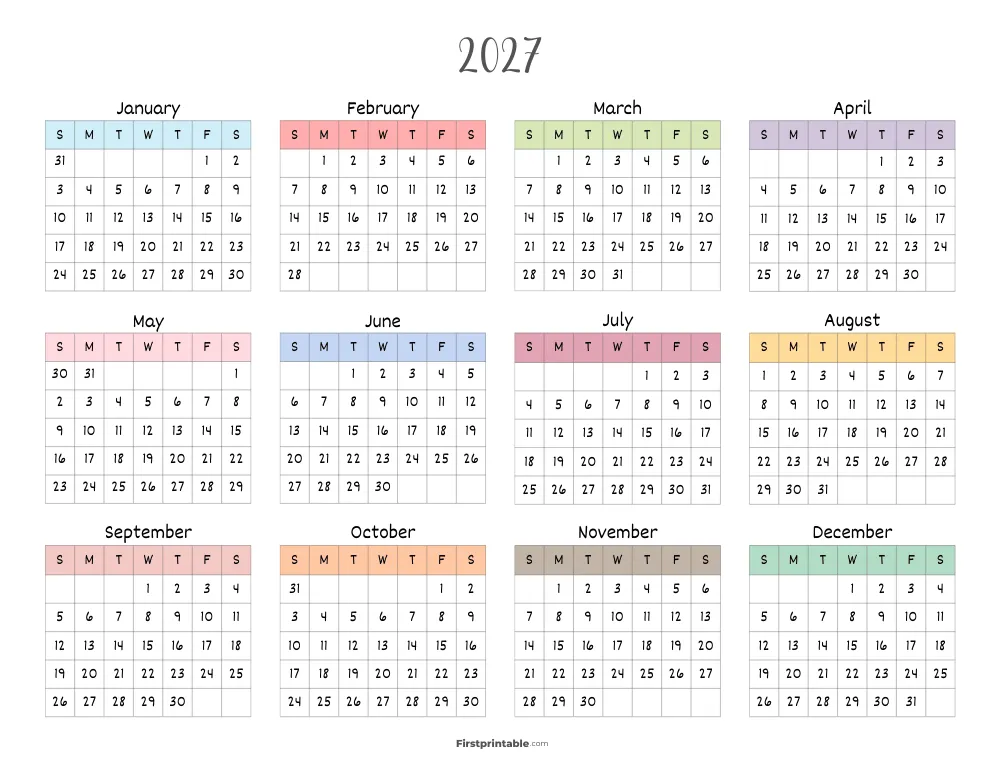 Printable Calendar 2027 Template 20