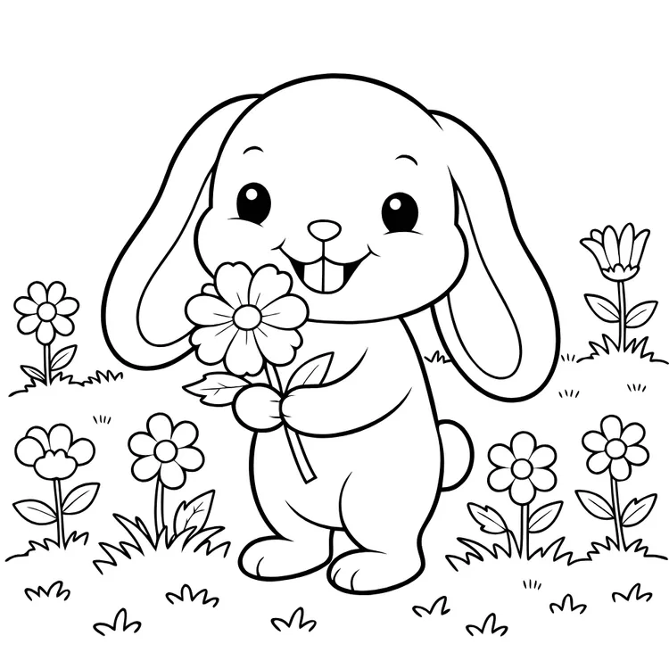 Kawaii Bunny with Flower Happy Easter Card