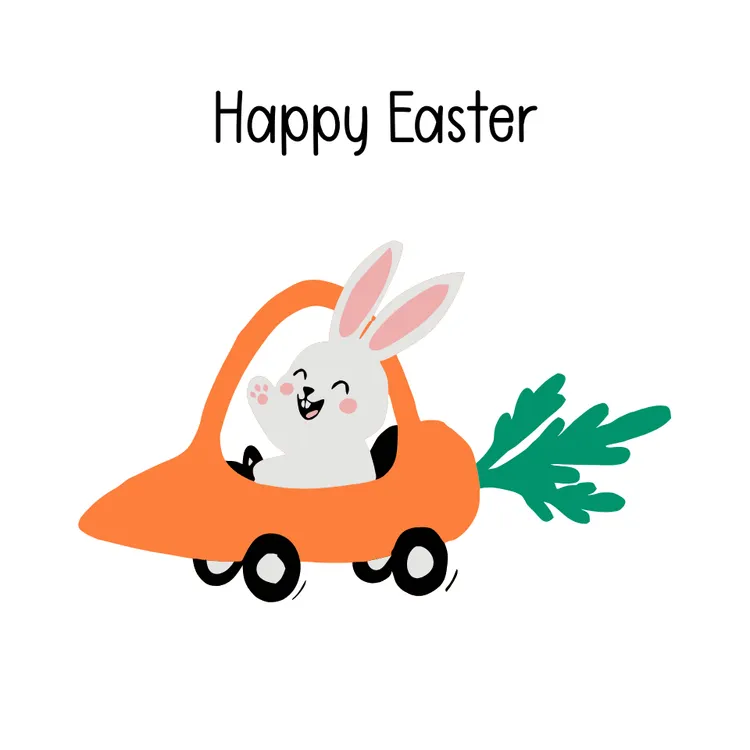 Funny Bunny on Carrot Car Easter Card