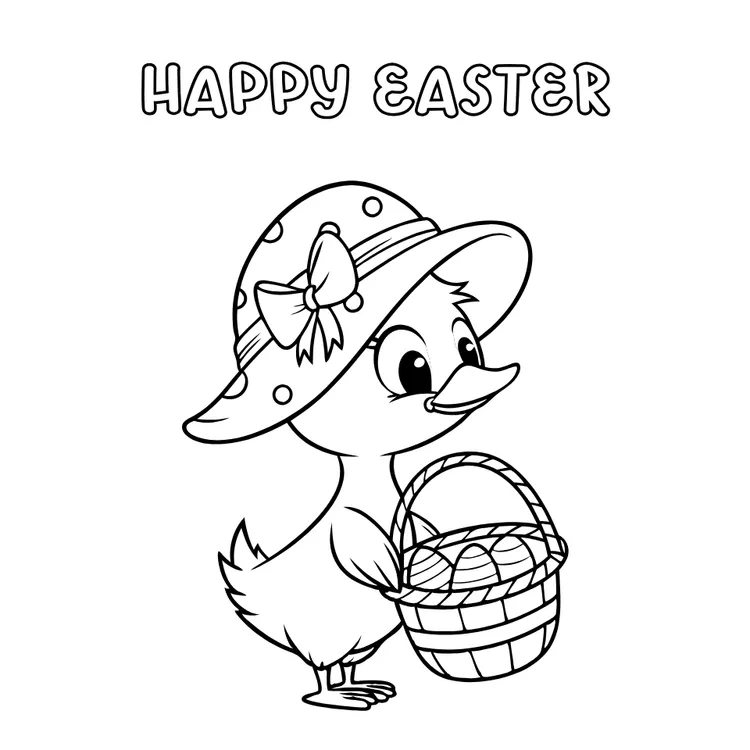 Cute Duck with Easter Egg Basket