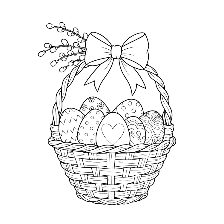 Easter Basket with Bow to Color