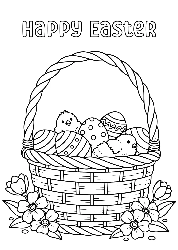Easter Basket with Eggs to Color