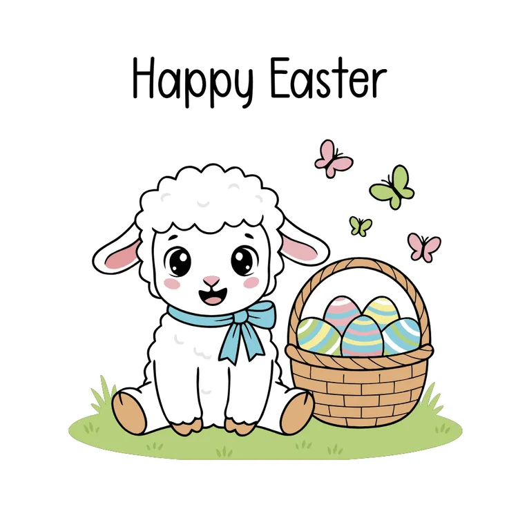 Cute Lamb with Easter Egg Basket Card