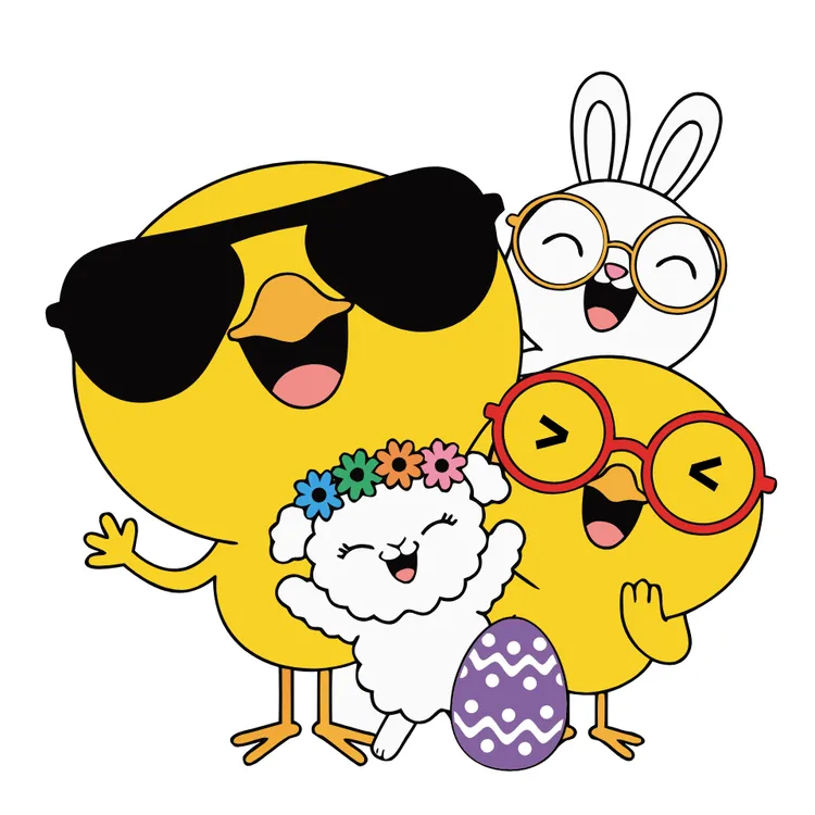 Cheerful Bunny, Lamb, and Chick with Easter Egg Card