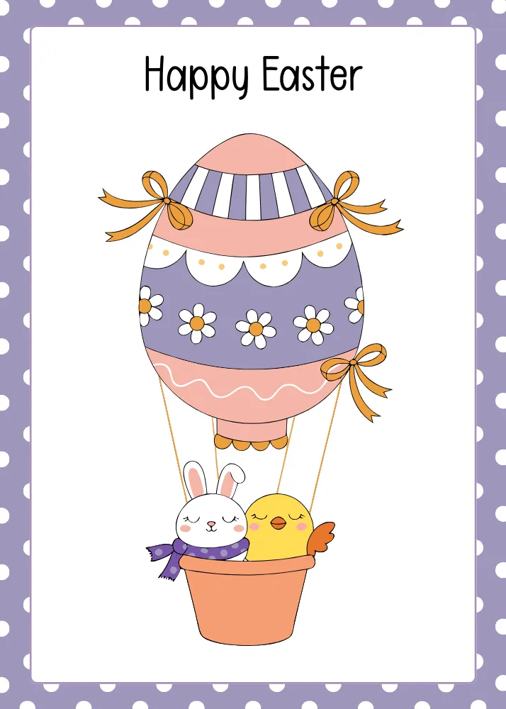Bunny and Chick on Egg Hot Air Balloon Card
