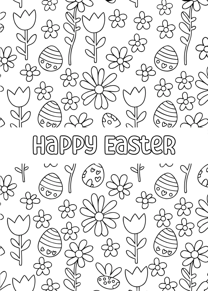 Easter Card with Daisy and Tulip to Color