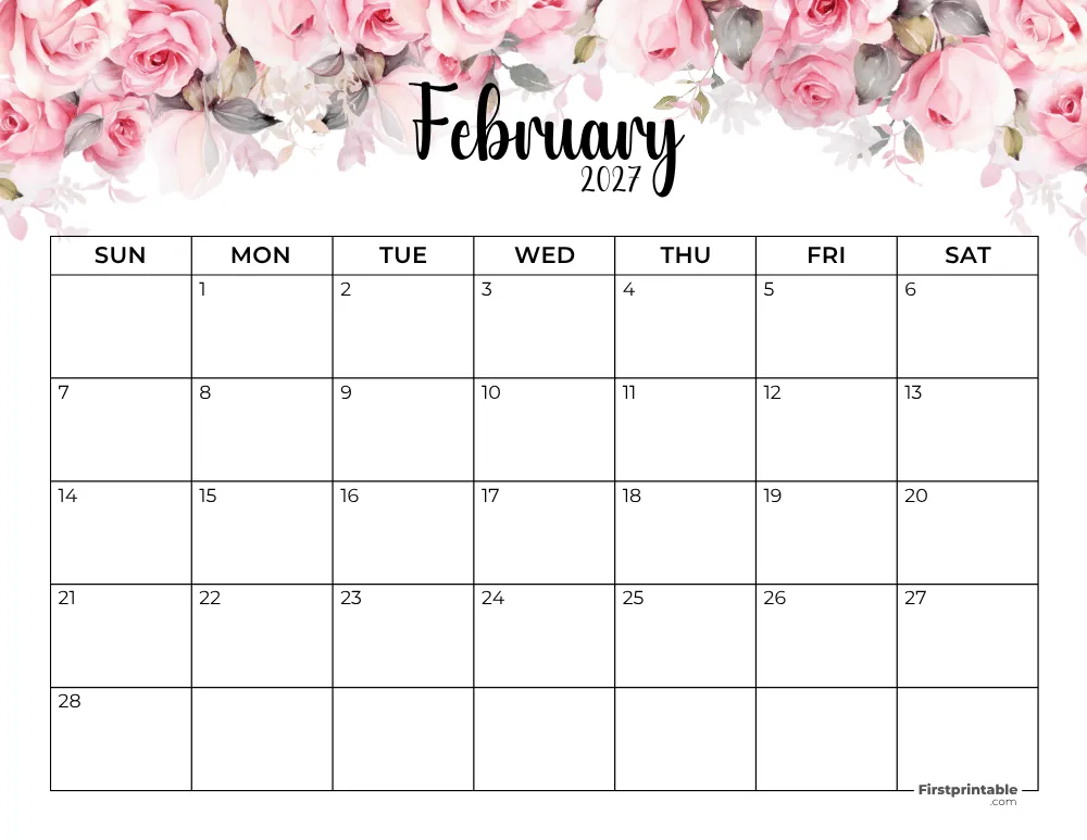 Printable February Calendar 2027 Template 13