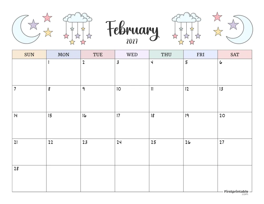 Printable February Calendar 2027 Template 14