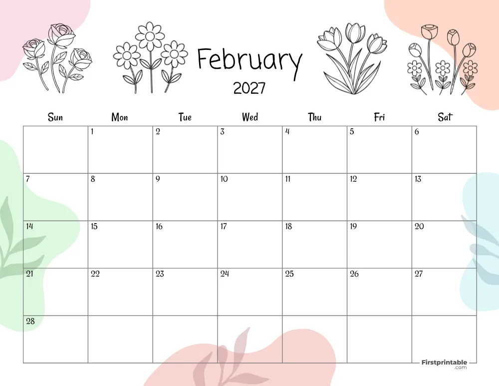 Printable February Calendar 2027 Template 16