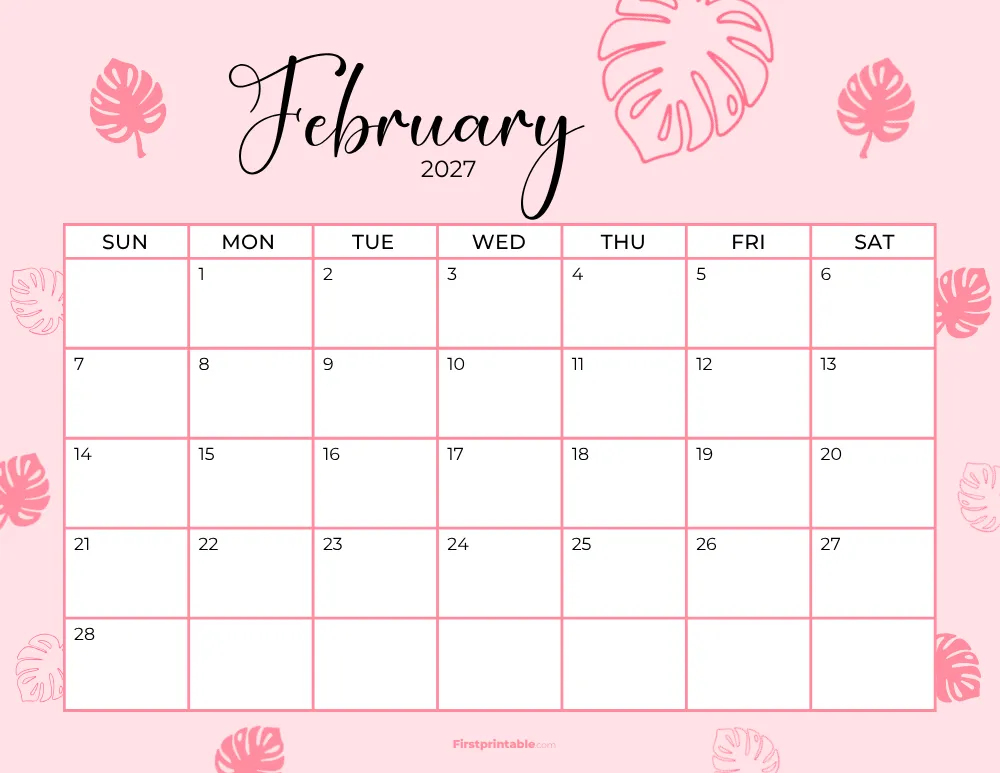 Printable February Calendar 2027 Template 19