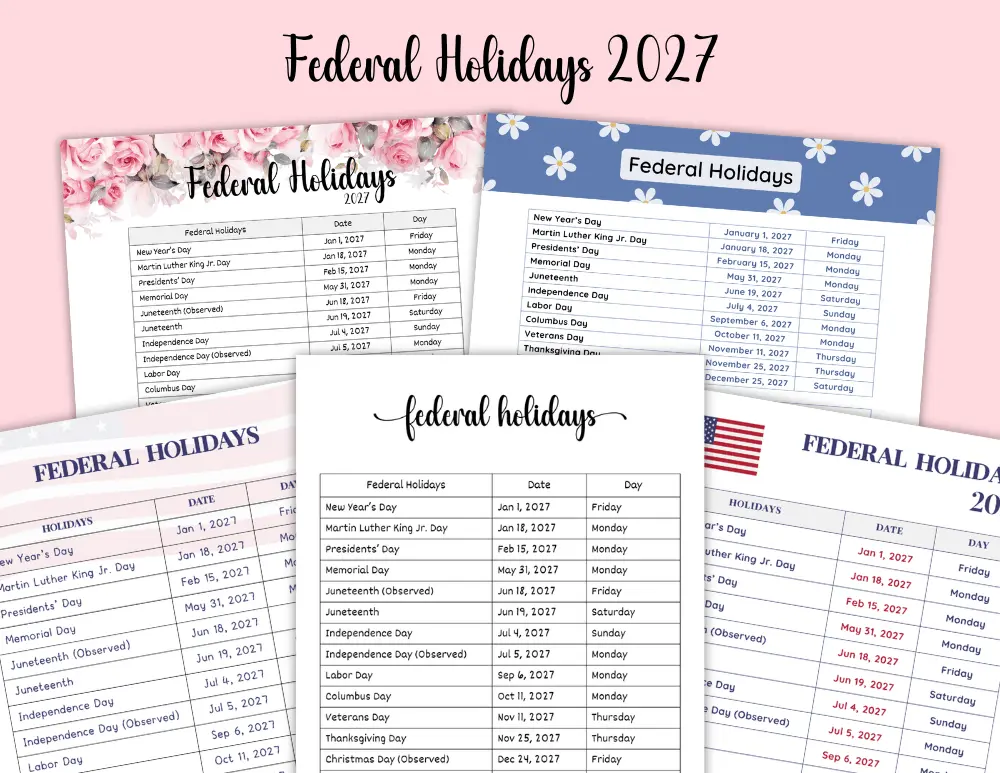 Printable Federal Holidays 2027