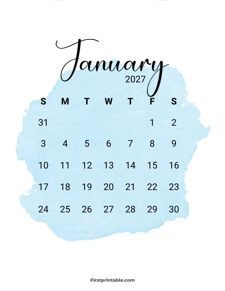 Printable January Calendar 2027 Template 11