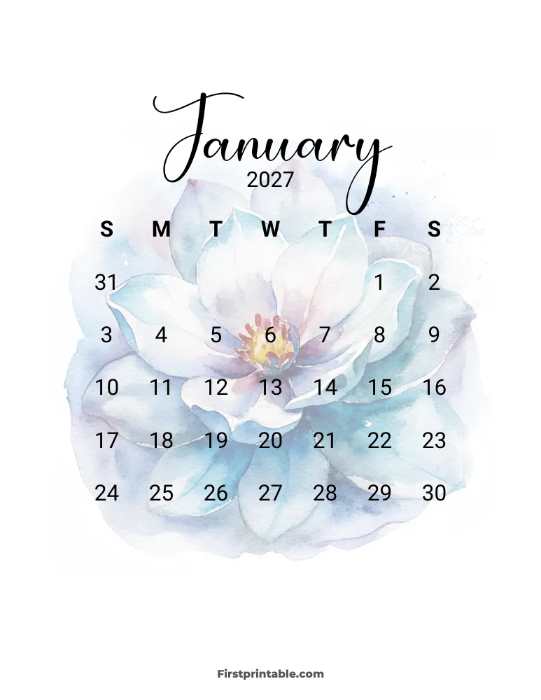Printable January Calendar 2027 Template 12