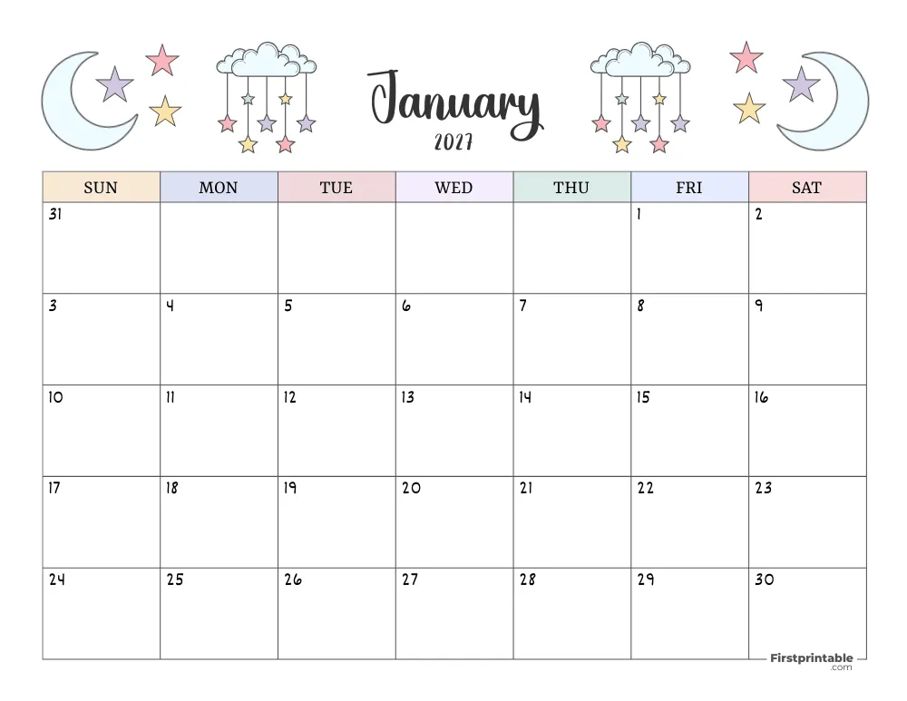Printable January Calendar 2027 Template 14