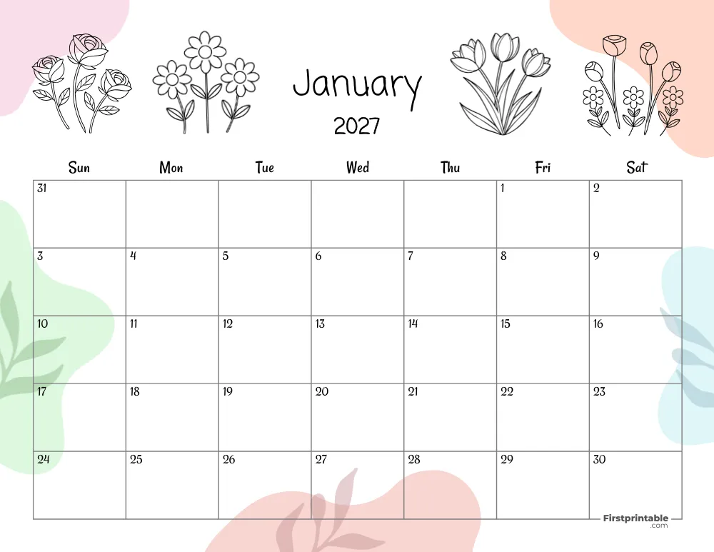 Printable January Calendar 2027 Template 16