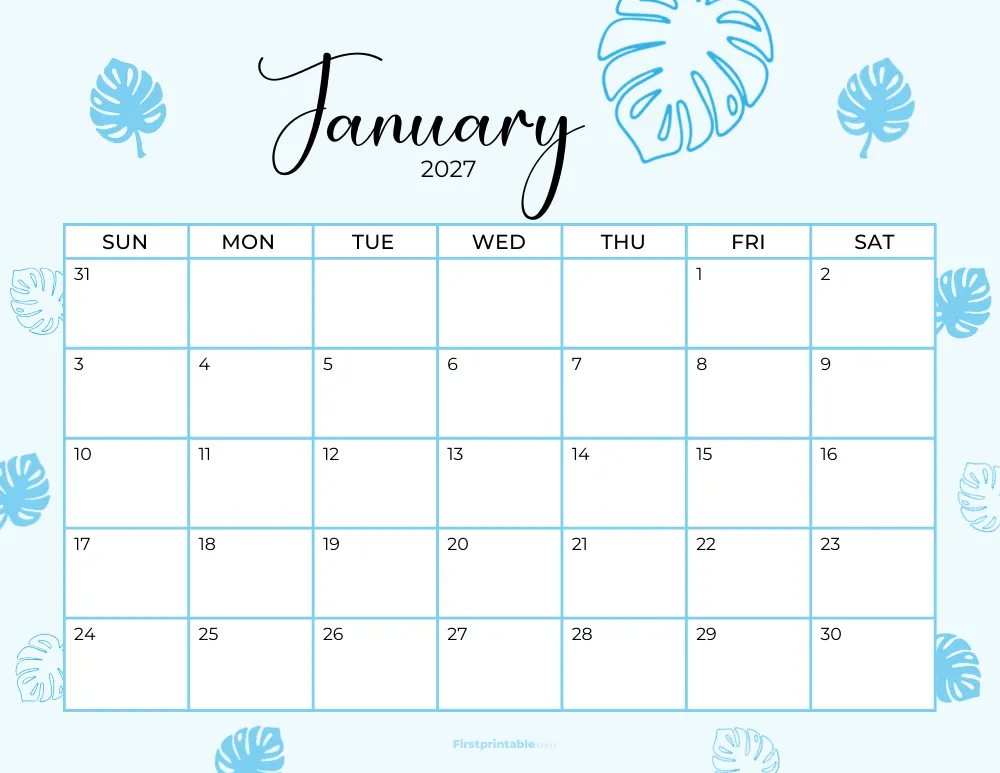 Printable January Calendar 2027 Template 19