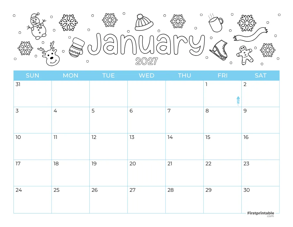Printable January Calendar 2027 Winter Template 25