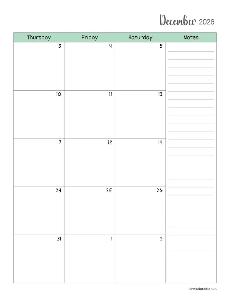 December 2026 Calendar Page 02